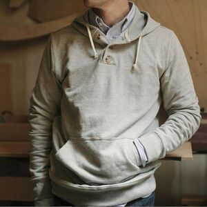 Taylor Stitch x Huckberry Three Button Hooded Sweatshirt Gray Heather Size 42/L